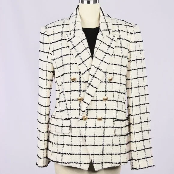 NWT L'AGENCE Kenzie White Check Boucle Tweed Double Breasted Blazer - Picture 5 of 13